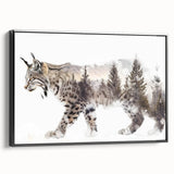 Framed canvas wall art featuring a majestic lynx design in a black frame, showcasing detailed fur textures and vivid colors, ideal for wildlife decor enthusiasts.