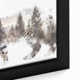 Close-up of a framed wall art piece depicting a lynx in a wild landscape, showcasing intricate details and vibrant colors, perfect for animal lovers’ decor.