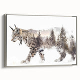 Framed wall art featuring a stylish silver lynx design against a textured background, showcasing wildlife elegance for modern home decor. Perfect for animal lovers.