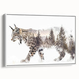 Framed canvas wall art featuring a detailed lynx design in a wild animal theme, set against a white background, showcasing vibrant colors and intricate textures. Ideal for nature enthusiasts and modern decor.