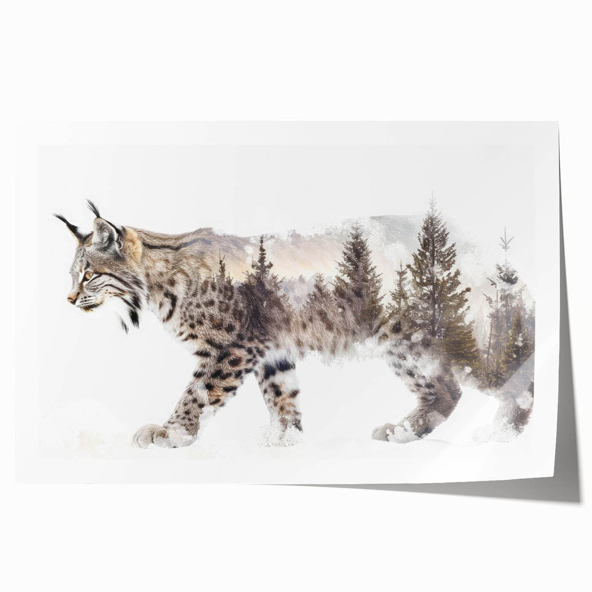 Lynx wall art design featuring a vibrant and detailed illustration of a wild lynx, printed on high-quality rolled canvas, ideal for nature-themed decor.