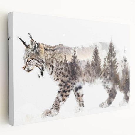 Lynx wall art design on stretched canvas showcases a majestic lynx in a natural setting, highlighting its intricate fur details and vibrant colors, perfect for animal lovers.