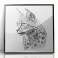 Framed acrylic wall art featuring a striking lynx design with black accents, showcasing the beauty of wildlife in a contemporary style, perfect for home decor.