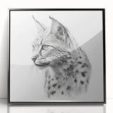 Framed acrylic wall art featuring a striking lynx design with black accents, showcasing the beauty of wildlife in a contemporary style, perfect for home decor.