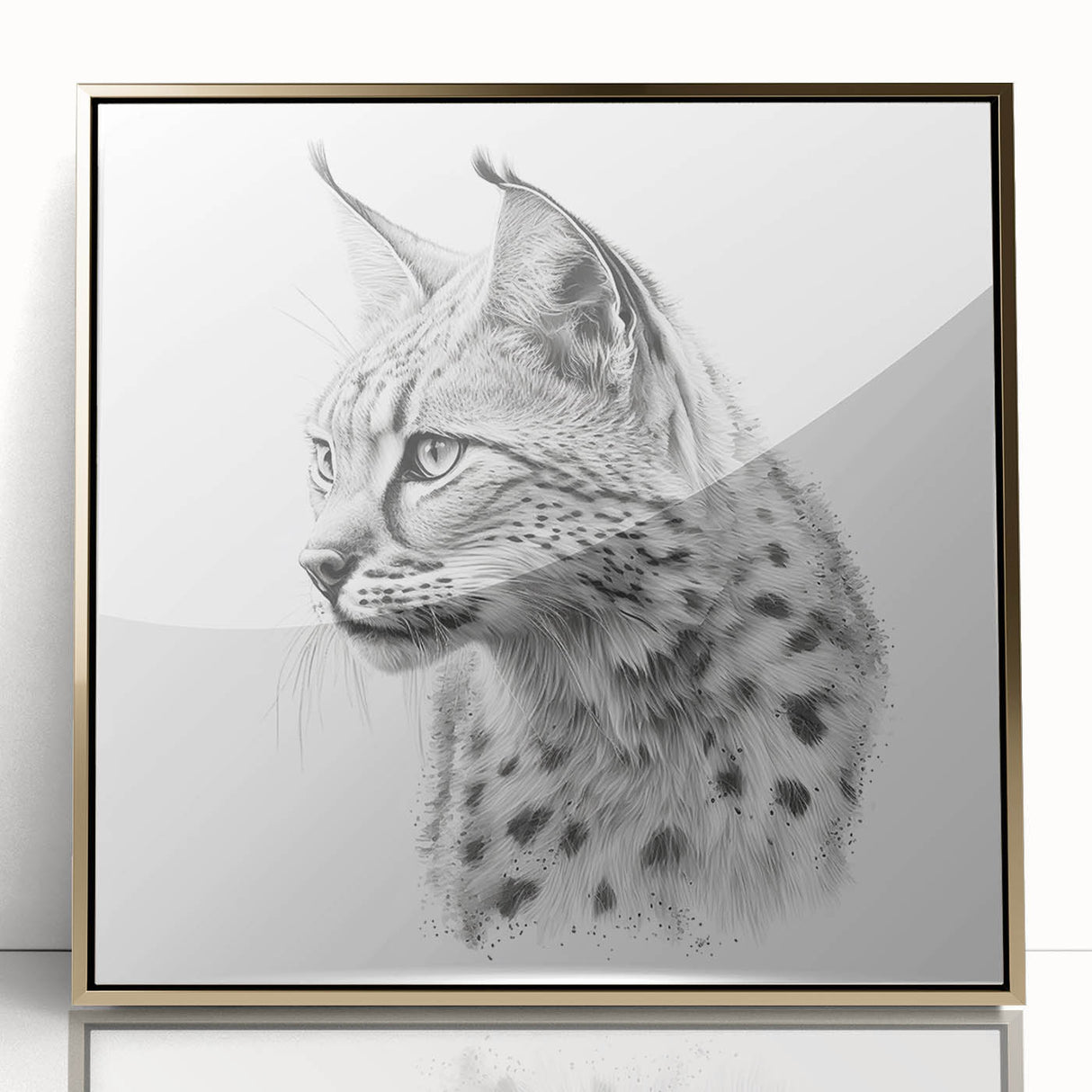 Framed wall art featuring a sleek lynx design in rich gold tones, showcasing the wild's beauty in a modern acrylic finish. Ideal for nature lovers and home decor enthusiasts.
