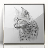 Framed wall art featuring a striking lynx design in a silver acrylic frame, perfect for wildlife enthusiasts, showcasing intricate details and vibrant colors.