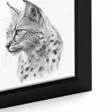 Close-up of a framed canvas wall art featuring a striking lynx design, showcasing detailed fur textures and vibrant colors, ideal for wildlife enthusiasts' decor.