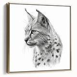 Framed canvas wall art showcasing a stunning lynx design in gold tones, perfect for adding a touch of wildlife elegance to home decor, viewed from the side.