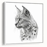 Framed canvas wall art showcasing a lynx design from the 'Animals a Wild Life' collection, featuring a white background and side view perspective, perfect for nature lovers' decor.