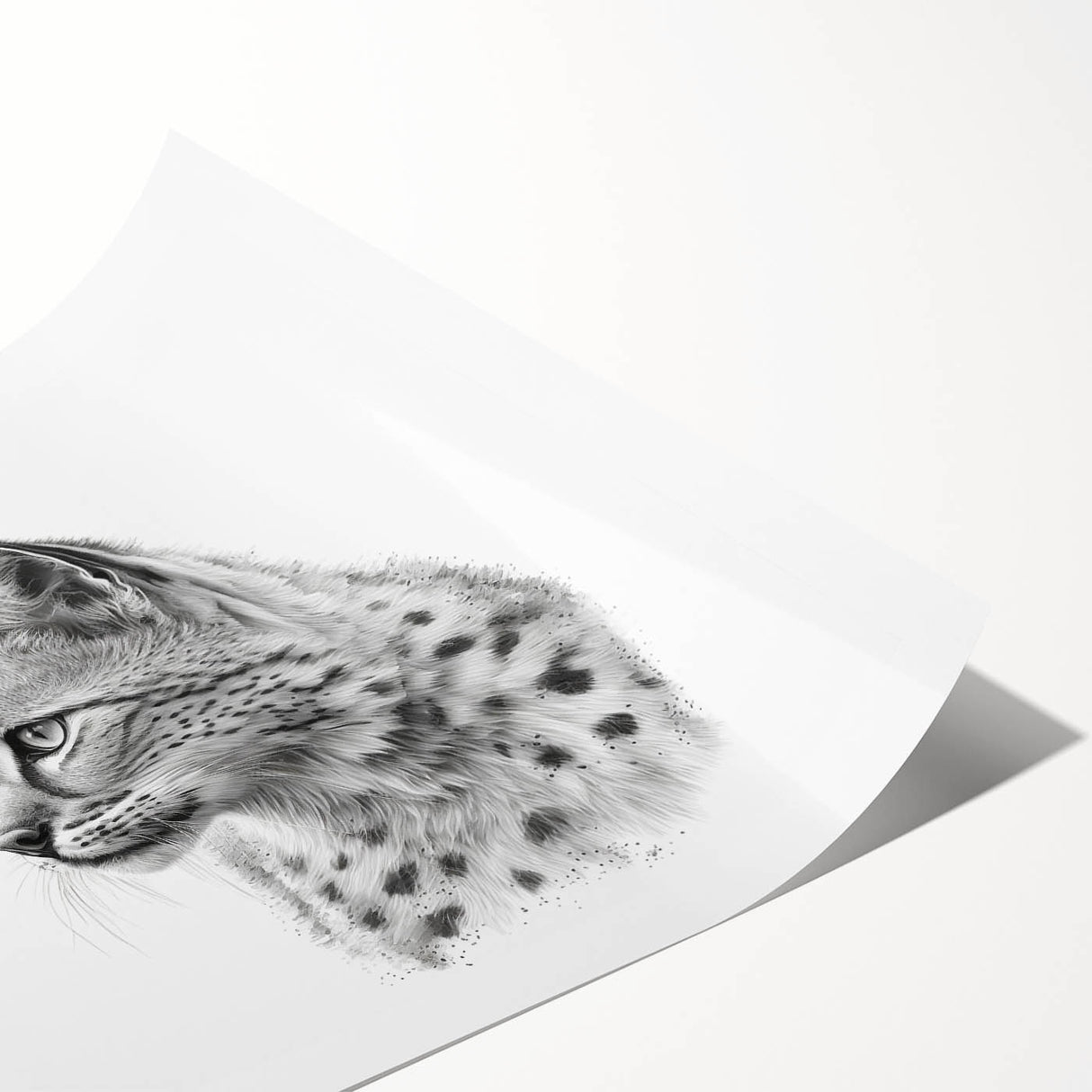 Lynx wall art print showcasing a detailed and vibrant illustration of a wild lynx in a natural setting, rolled and ready for framing or display.