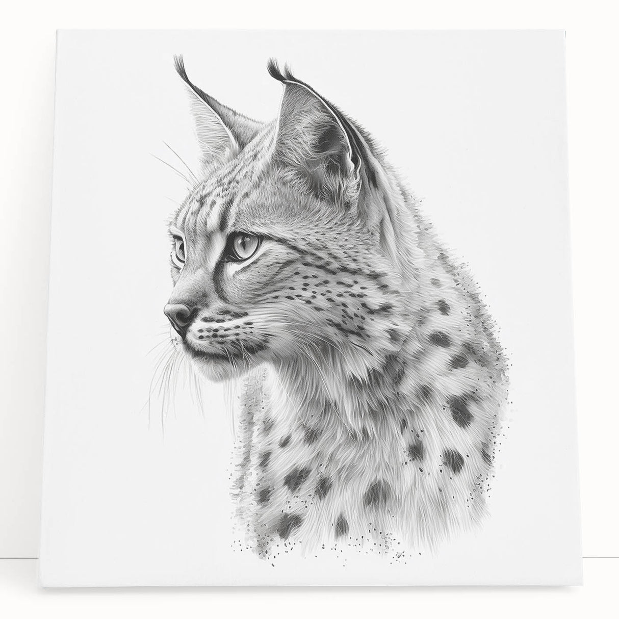 Lynx design stretched canvas wall art, showcasing a detailed depiction of a wild lynx in a natural setting, perfect for nature enthusiasts and home decor.