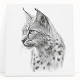 Lynx design stretched canvas wall art, showcasing a detailed depiction of a wild lynx in a natural setting, perfect for nature enthusiasts and home decor.