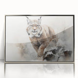 Framed wall art featuring a majestic lynx design, showcasing detailed fur texture and vibrant colors, presented in a sleek silver frame for modern decor.