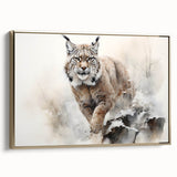 Framed wall art featuring a striking lynx design in a gold frame, showcasing vibrant colors and detailed textures, perfect for enhancing any modern decor.