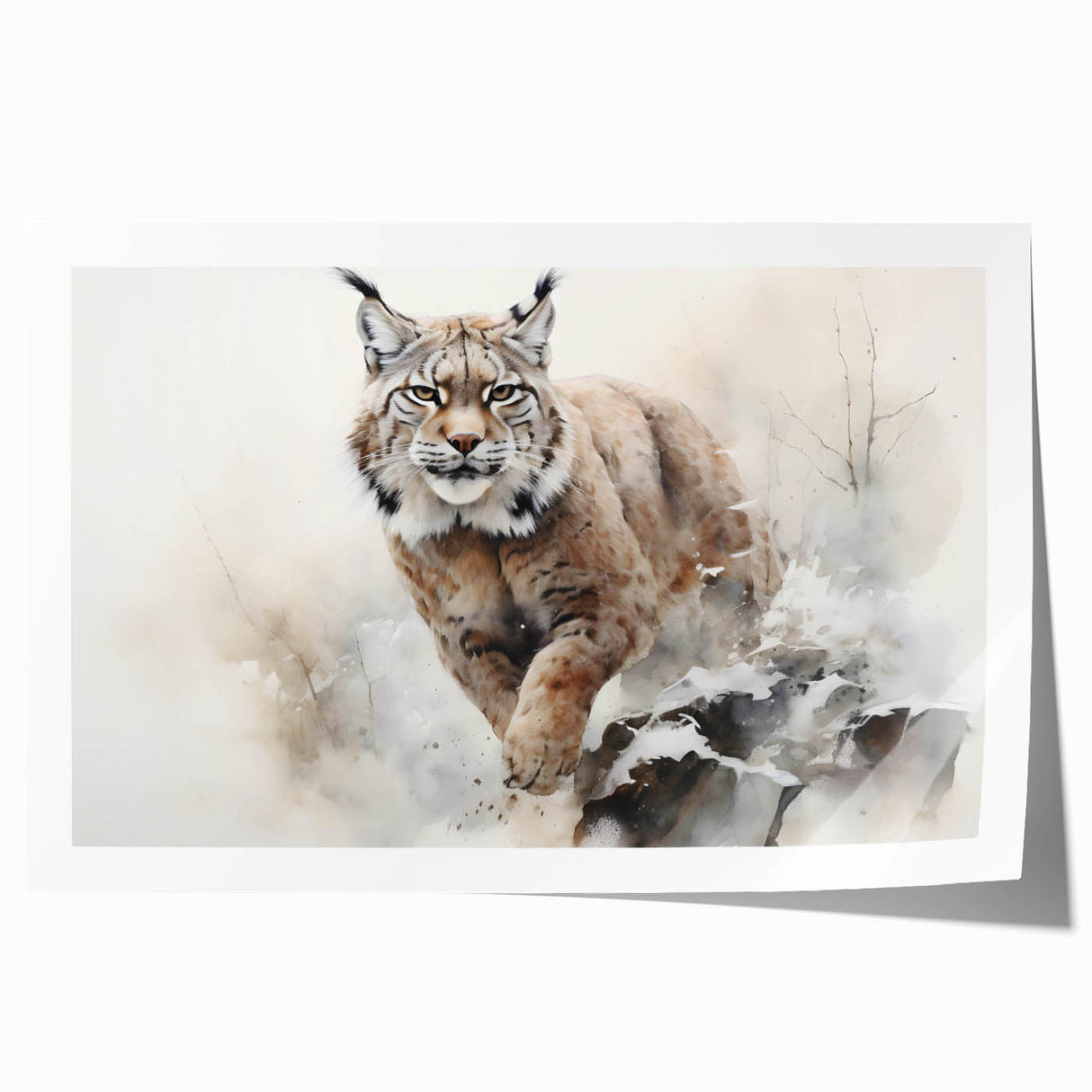 Lynx wall art print showcasing a detailed and vibrant illustration of a lynx in a natural setting, designed for wildlife enthusiasts and home decor.