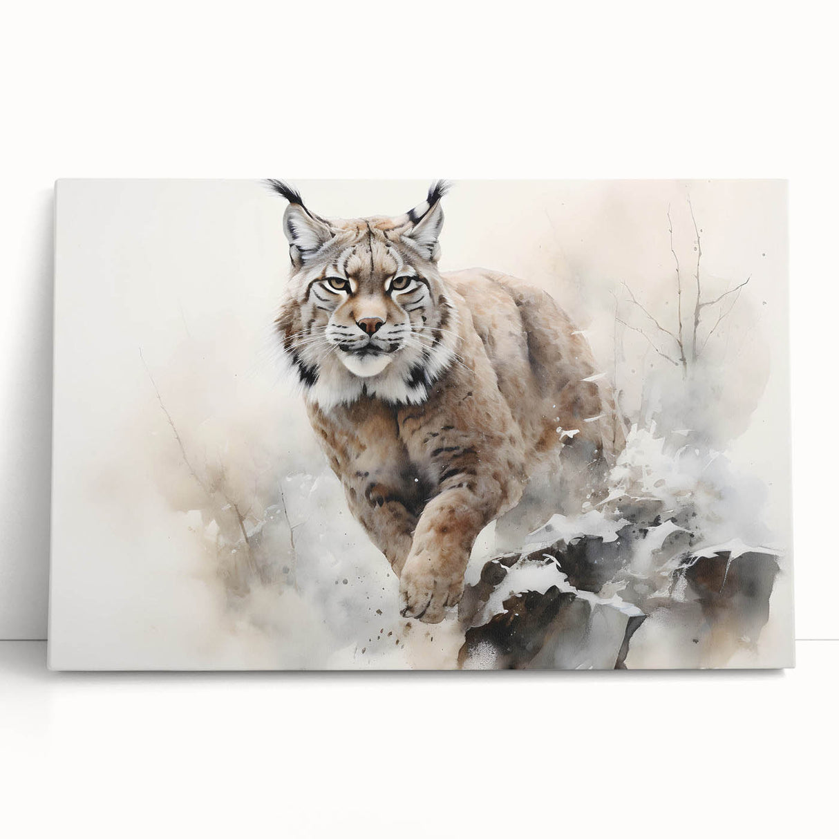 Stretched canvas artwork featuring a striking lynx design from the "Animals of the Wild" collection, showcasing vibrant colors and intricate details, perfect for nature-themed decor.