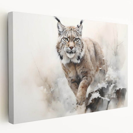 Lynx wall art design printed on stretched canvas, showcasing intricate details and natural colors, ideal for enhancing wildlife-themed decor in living spaces.