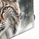 Close-up of a vibrant lynx wall art design printed on acrylic glass, showcasing intricate details and rich colors, perfect for wildlife-themed decor.
