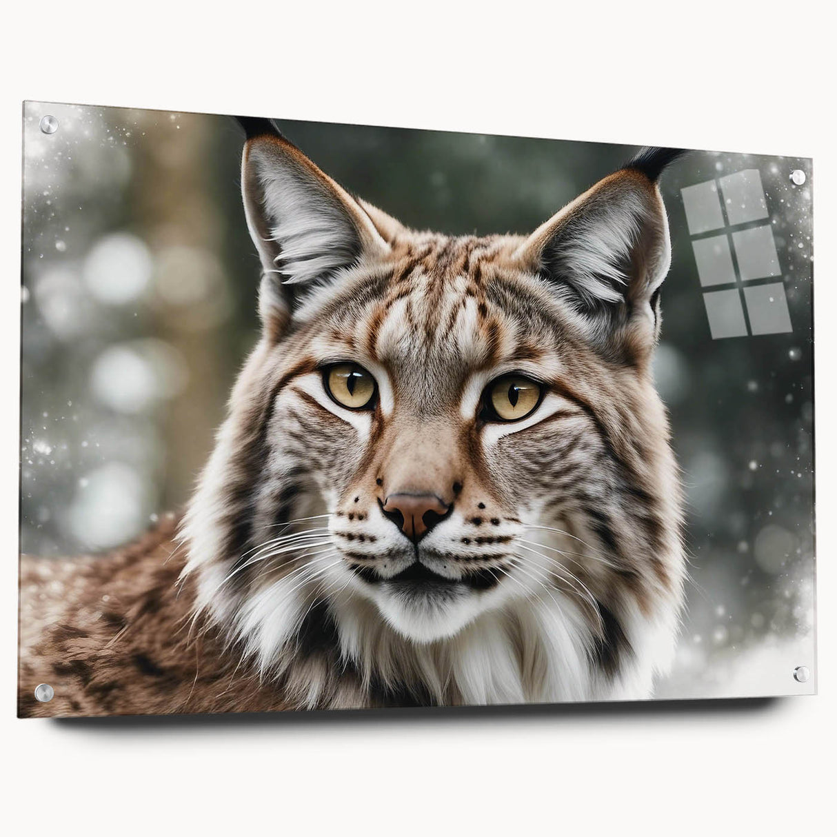 Lynx design wall art collection displayed in acrylic glass, showcasing a side view with intricate details and vibrant colors, perfect for nature enthusiasts.