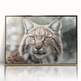 Framed wall art featuring a striking lynx design in gold acrylic, showcasing intricate details and vibrant colors, perfect for animal lovers and modern decor.