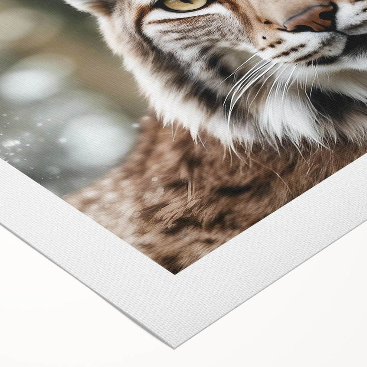 Lynx wall art design on rolled canvas, showcasing a vibrant depiction of a wild lynx in a natural setting, perfect for animal lovers and home decor enthusiasts.