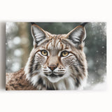 Lynx wildlife wall art on stretched canvas showcasing a detailed front view of a lynx in a natural setting, perfect for animal lovers' home decor.