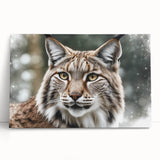 Lynx wall art design on stretched canvas, showcasing a detailed portrait of a wild lynx with vibrant colors, perfect for nature-themed home decor.