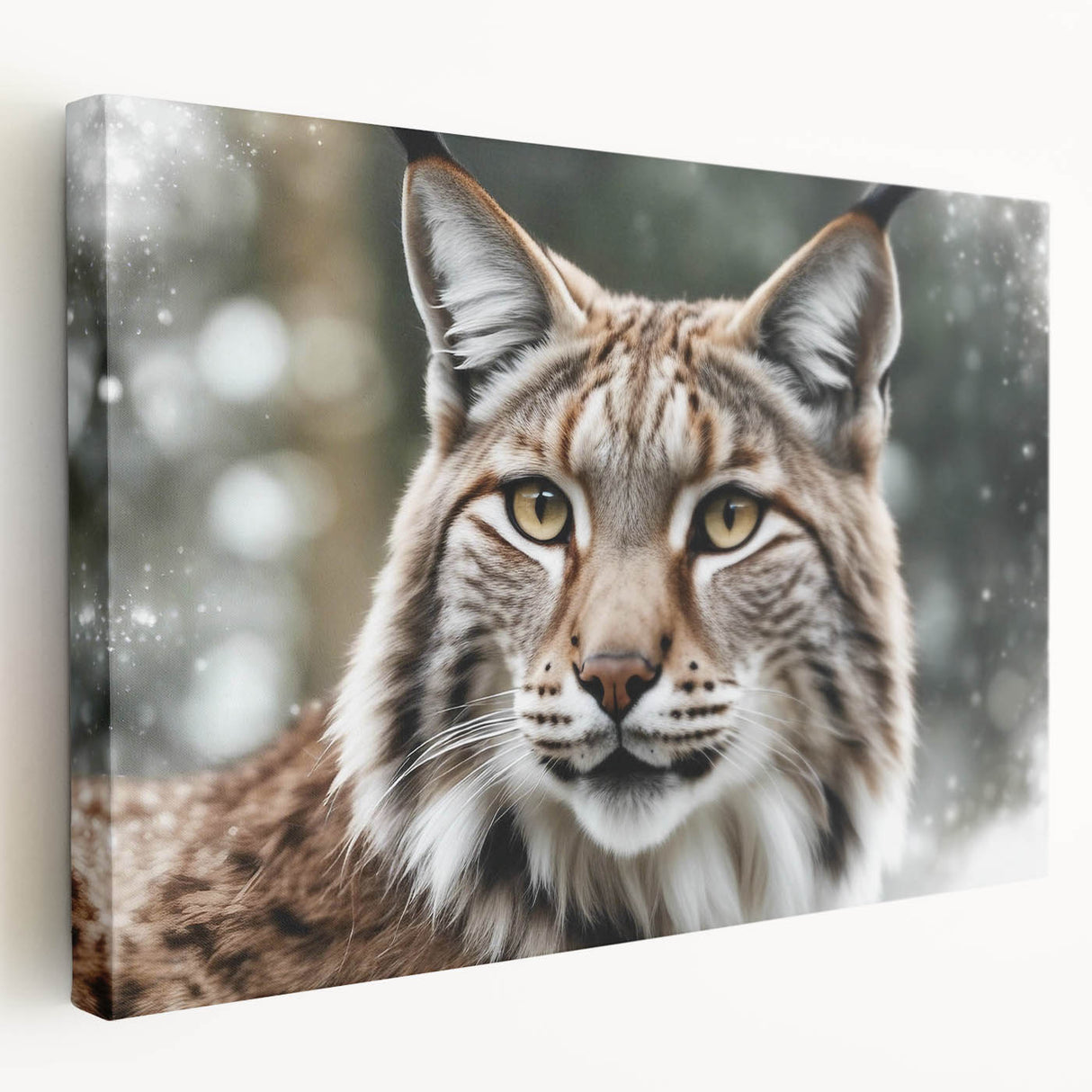 Stylish stretched canvas wall art showcasing a lynx in a vibrant forest setting, perfect for animal lovers and nature enthusiasts, adding a modern touch to home decor.