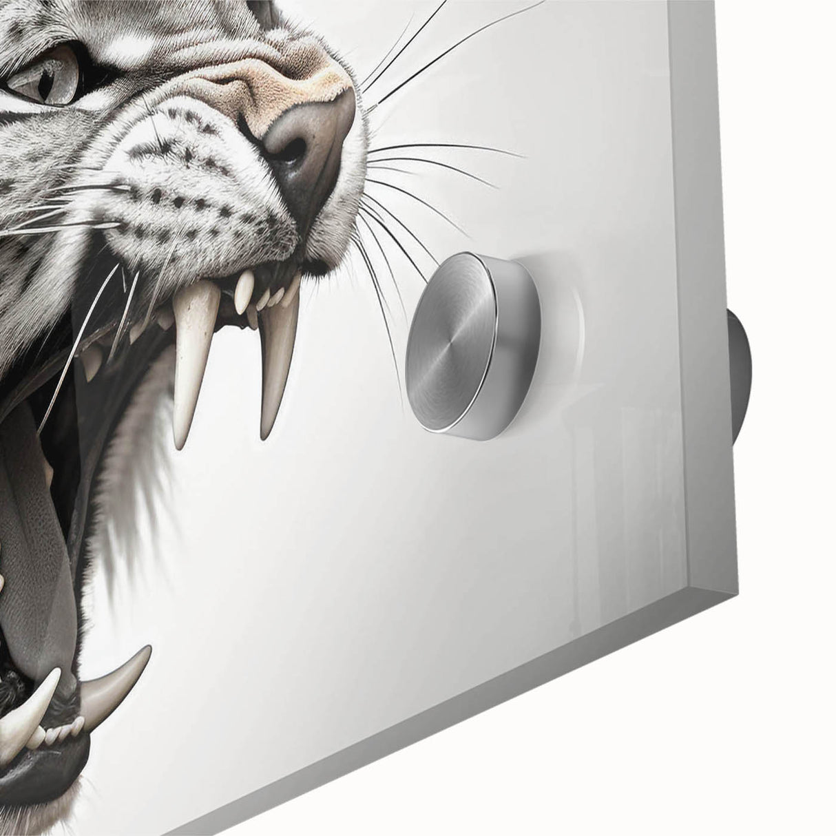 Close-up view of a stunning acrylic glass wall art piece featuring a lynx design, showcasing vibrant colors and intricate details, perfect for animal lovers and home decor enthusiasts.