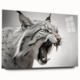 Lynx wall art design on acrylic glass, showcasing a side view of the wild feline in vibrant colors, perfect for nature-themed decor. Ideal for animal lovers and interior design enthusiasts.