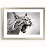 Framed wall art collection showcasing a lynx design, featuring a silver mat and frame, perfect for wildlife enthusiasts and home decor.
