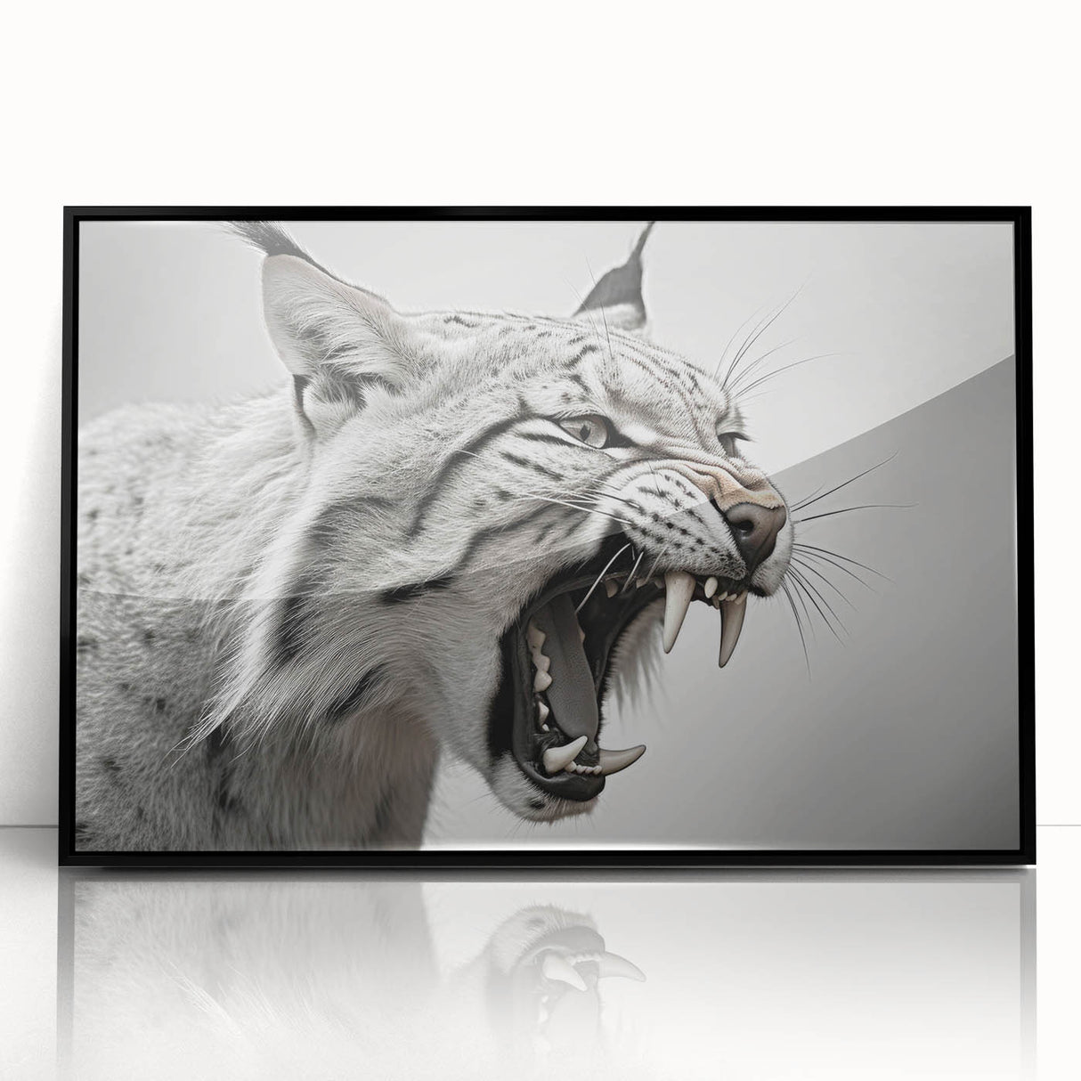 Framed acrylic wall art featuring a majestic lynx design, showcasing intricate details and vibrant colors, perfect for wildlife enthusiasts and modern decor.