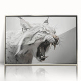 Framed wall art featuring a striking lynx design, presented in an elegant silver frame with acrylic front, perfect for wildlife enthusiasts and home decor.