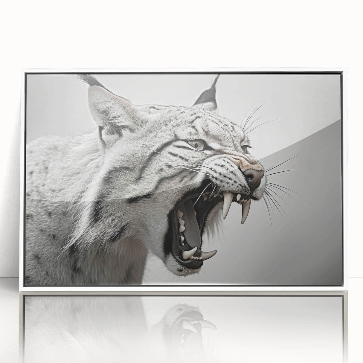 Framed wall art showcasing a striking lynx design against a white background, perfect for wildlife enthusiasts and modern home décor. Features acrylic finish for vibrant display.
