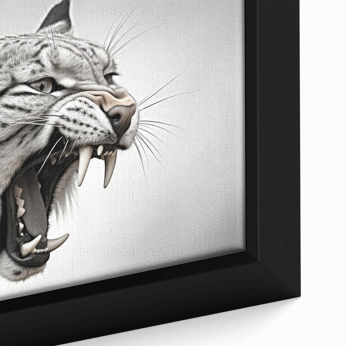 Close-up of a framed canvas featuring a detailed lynx design from a wildlife wall art collection, showcasing vibrant colors and intricate textures, ideal for animal lovers.