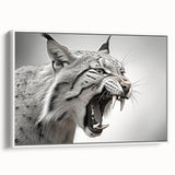 Framed wall art featuring a lynx design from the "Animals of the Wild" collection, set against a white background, showcasing vibrant colors and intricate details. Ideal for nature enthusiasts, this canvas piece enhances home decor with its striking wildlife aesthetic.