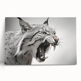 Lynx wall art design on a stretched canvas, showcasing detailed wildlife illustration with vibrant colors, elegantly leaning against a wall for decor inspiration.