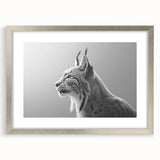 Lynx wall art design in a silver frame, showcasing a stunning wildlife illustration. The piece features intricate details and vibrant colors, perfect for enhancing home decor.