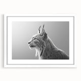Front view of a framed wall art collection featuring a stylized lynx design, set against a white mat, ideal for wildlife enthusiasts and modern decor.