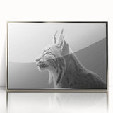 Framed wall art featuring a striking lynx design in acrylic, showcasing intricate details and a silver frame, ideal for wildlife enthusiasts and home decor.