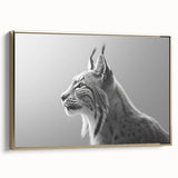 Framed canvas wall art featuring a side view of a lynx design in gold tones, showcasing intricate details and a modern aesthetic, perfect for animal lovers and home decor enthusiasts.
