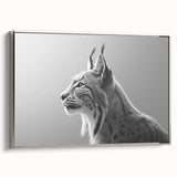 Framed canvas wall art showcasing a majestic lynx design, elegantly displayed with a silver frame, perfect for enhancing contemporary home decor.
