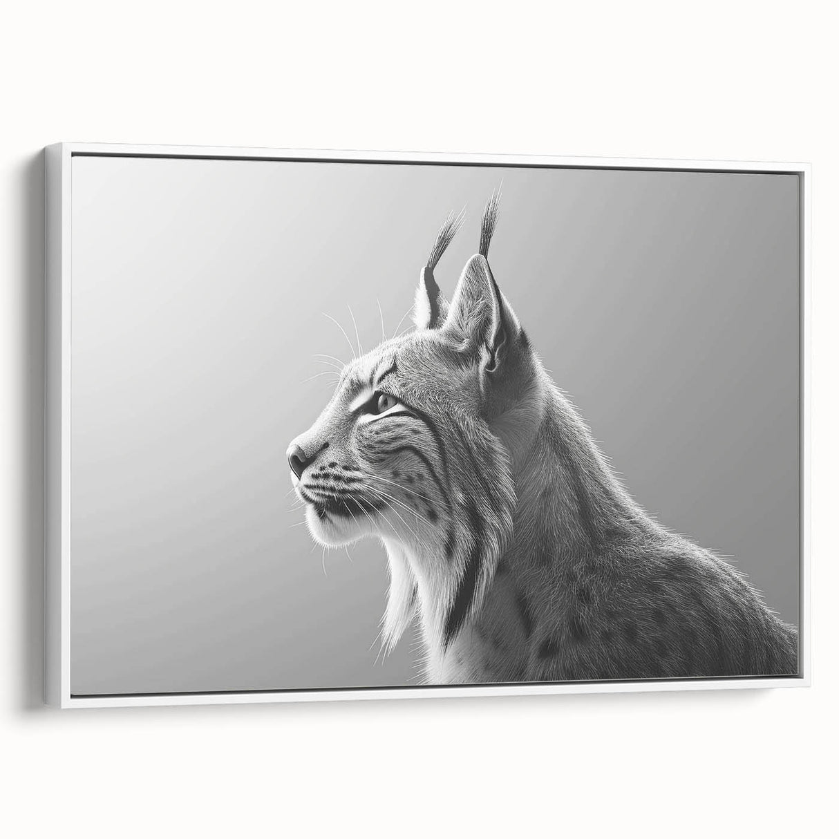 Lynx wall art featuring a stunning design on framed canvas, showcasing a white background and vibrant colors, perfect for adding a wild touch to home decor.