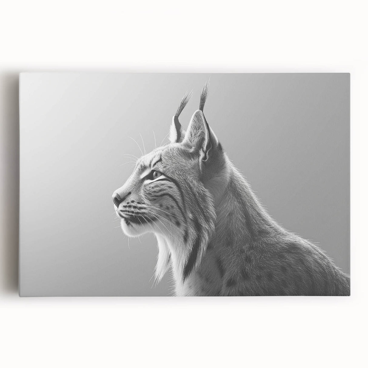 Stretched canvas wall art featuring a serene lynx design, highlighting intricate fur details and vivid colors, perfect for animal lovers and home decor enthusiasts.