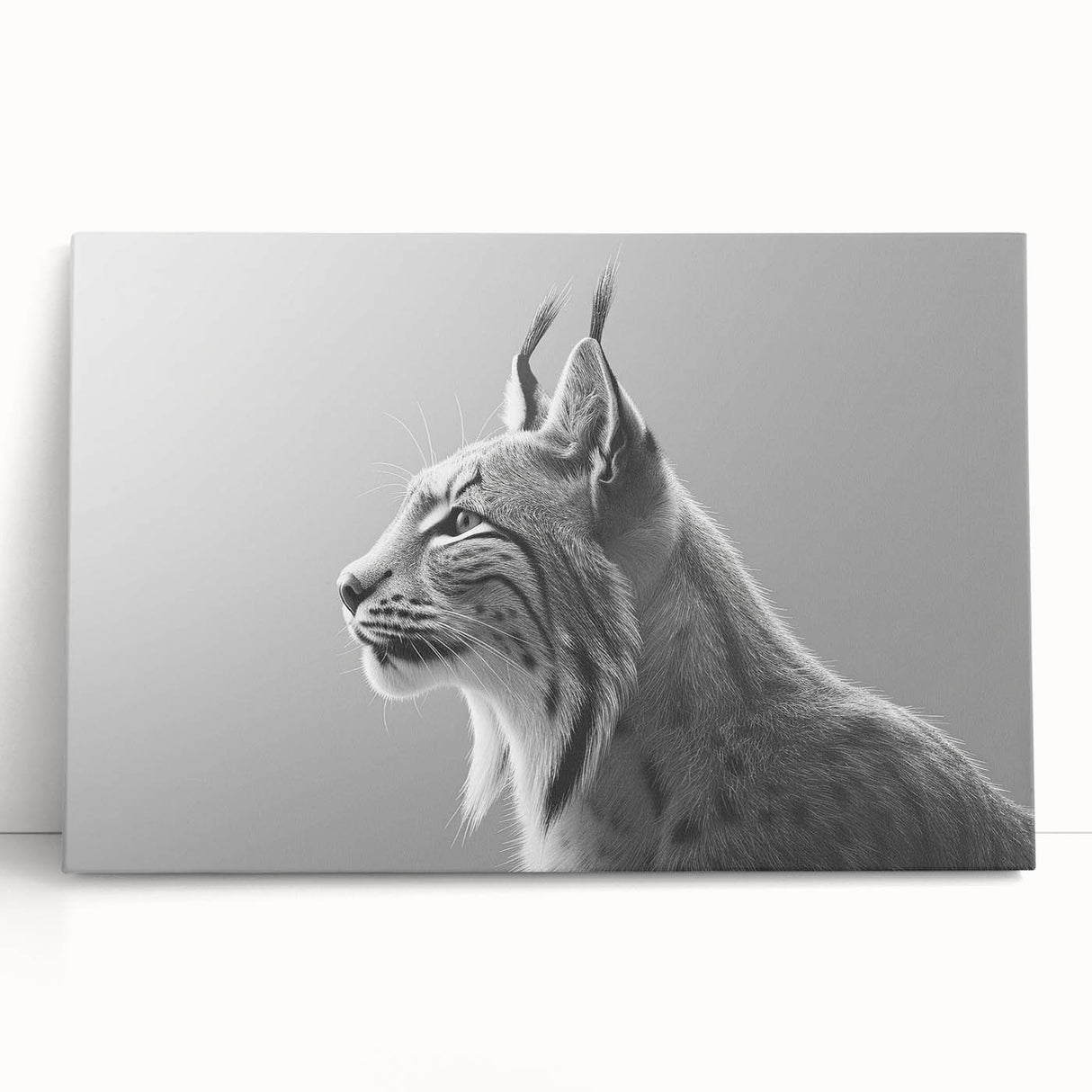 Lynx wall art design showcased on a stretched canvas, featuring vibrant colors and detailed wildlife illustration, perfect for nature and animal lovers' decor.