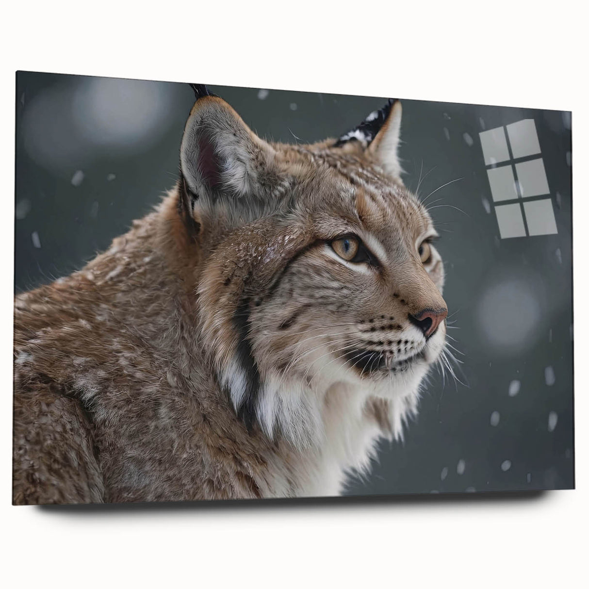 Lynx wall art collection displayed in acrylic glass, showcasing a detailed side view of a wild lynx design, perfect for animal lovers and modern decor.