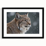 Stylish wall art featuring a lynx design in a black frame with a mat, showcasing a modern aesthetic ideal for wildlife enthusiasts and home decor.