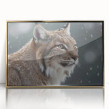 Framed wall art featuring a striking lynx design in vibrant colors, showcasing the animal's detailed features against a gold-accented background, perfect for wildlife decor.