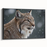 Framed canvas wall art featuring a detailed lynx design in a black frame, showcasing vibrant colors and intricate patterns, perfect for wildlife enthusiasts.