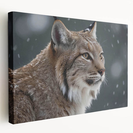 Lynx wall art design on stretched canvas, showcasing a detailed side view of the wild cat in natural colors, ideal for nature-themed decor.